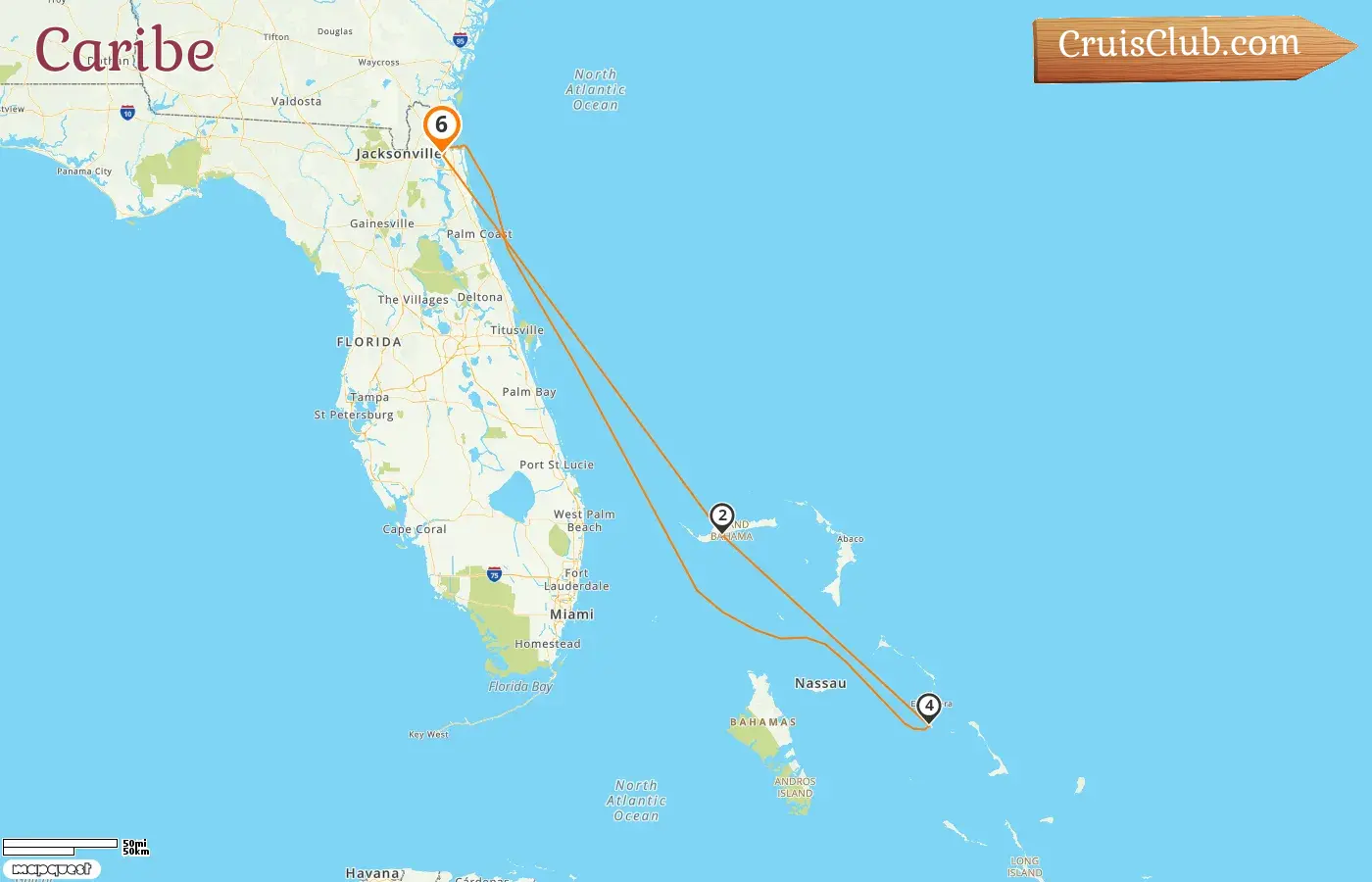 Cruzeiro no Caribe saindo de Jacksonville a bordo do navio Carnival Elation com visitas aos EUA e Bahamas por 6 dias