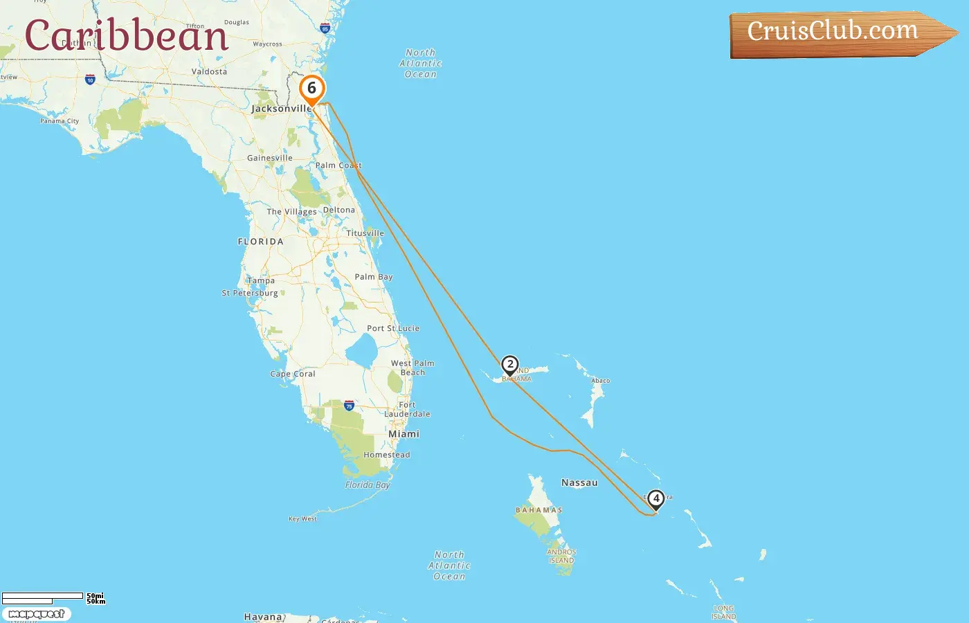 Cruise in the Caribbean from Jacksonville aboard Carnival Elation ship with visits to USA and Bahamas for 6 days