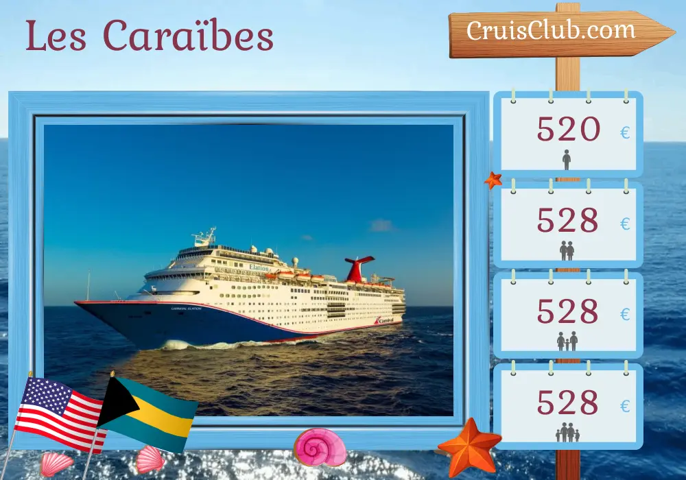 Croisière dans les Caraïbes au départ de Jacksonville à bord du Carnival Elation avec escales aux États-Unis et aux Bahamas pendant 6 jours