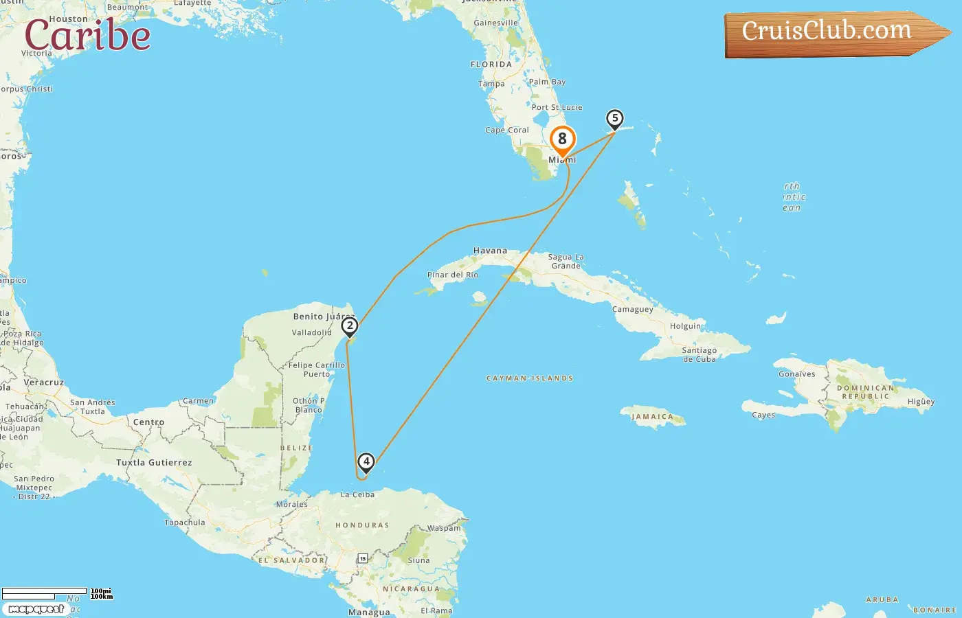 Crucero por el Caribe desde Miami a bordo del barco Carnival Celebration con visitas a EE. UU., México, Honduras y Bahamas durante 8 días