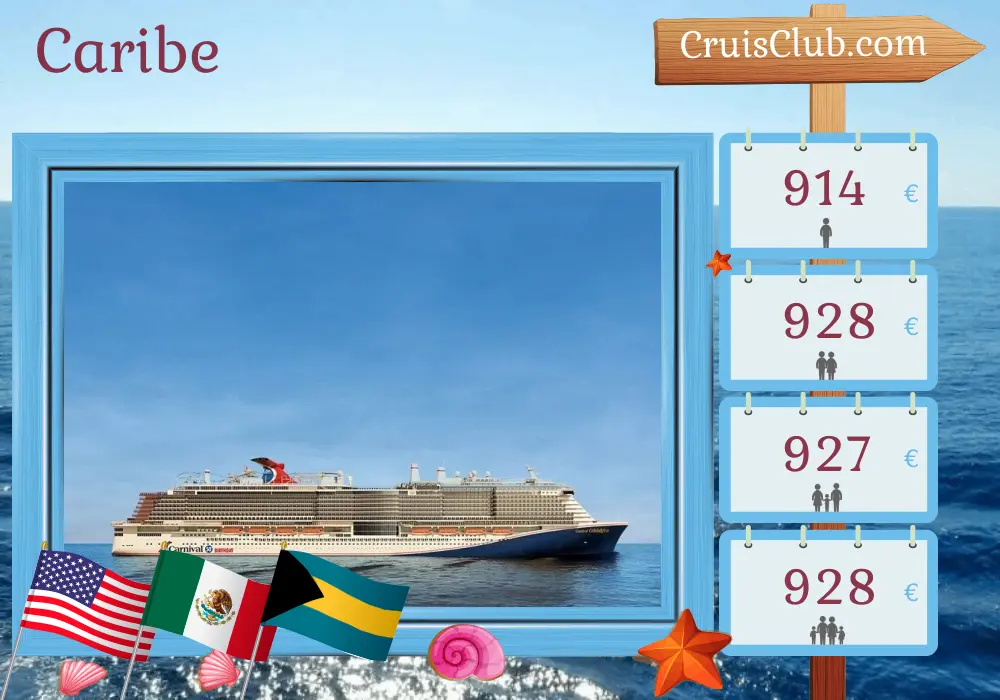 Crucero por el Caribe desde Miami a bordo del barco Carnival Celebration con visitas a EE. UU., México, Honduras y Bahamas durante 8 días