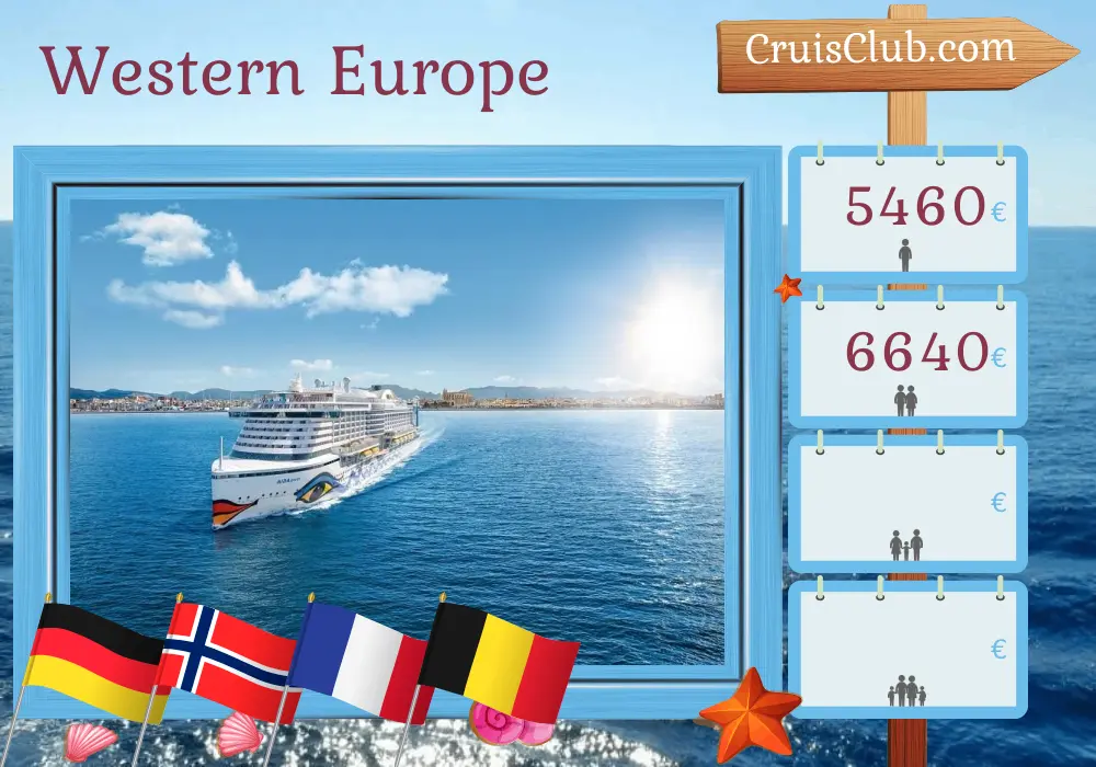 Cruise in the Western Europe from Hamburg aboard AIDAperla ship with visits to Germany, Norway, France, and Belgium for 15 days