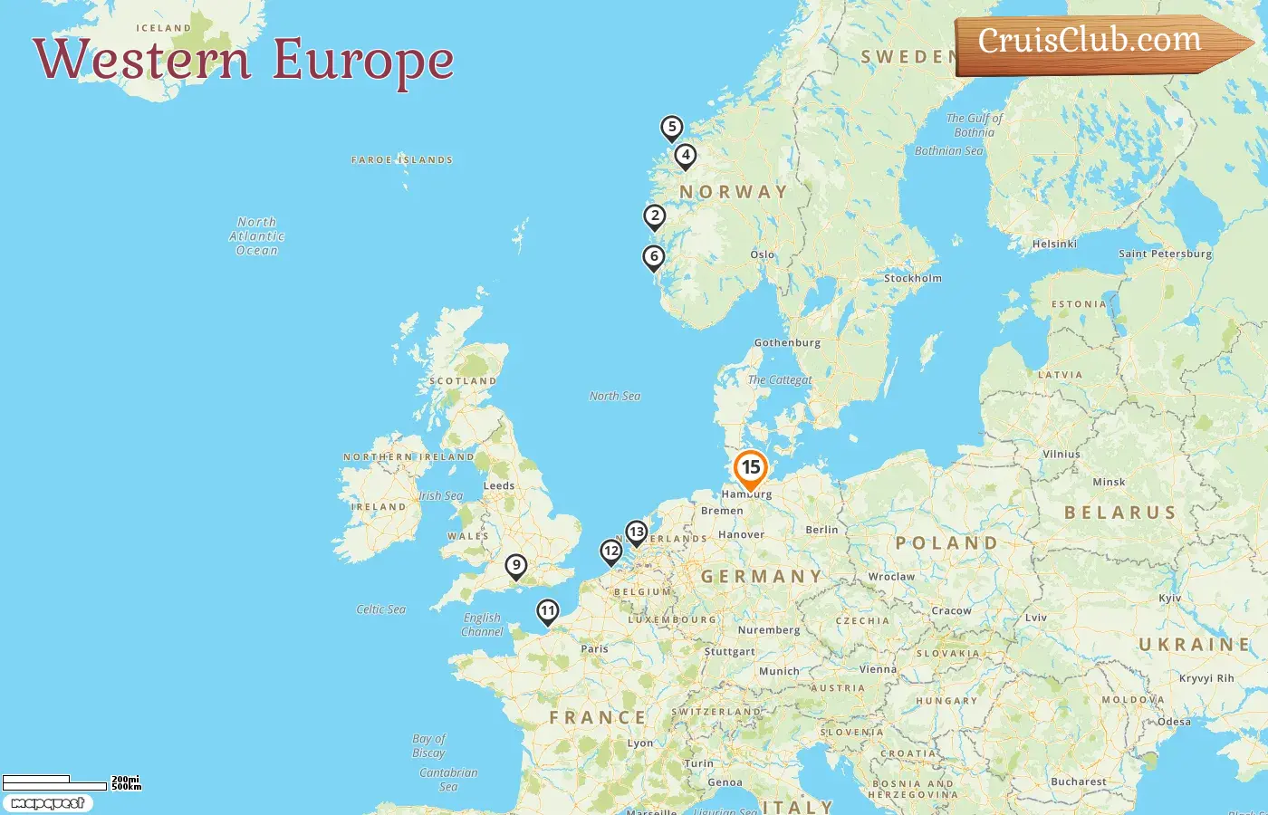 Cruise in the Western Europe from Hamburg aboard AIDAperla ship with visits to Germany, Norway, France, and Belgium for 15 days