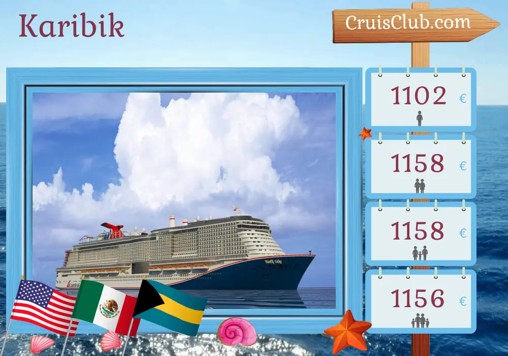 Kreuzfahrt in der Karibik ab Port Canaveral / Orlando an Bord des Mardi Gras-Schiffs mit Stopps in den USA, Honduras, Mexiko und den Bahamas für 8 Tage