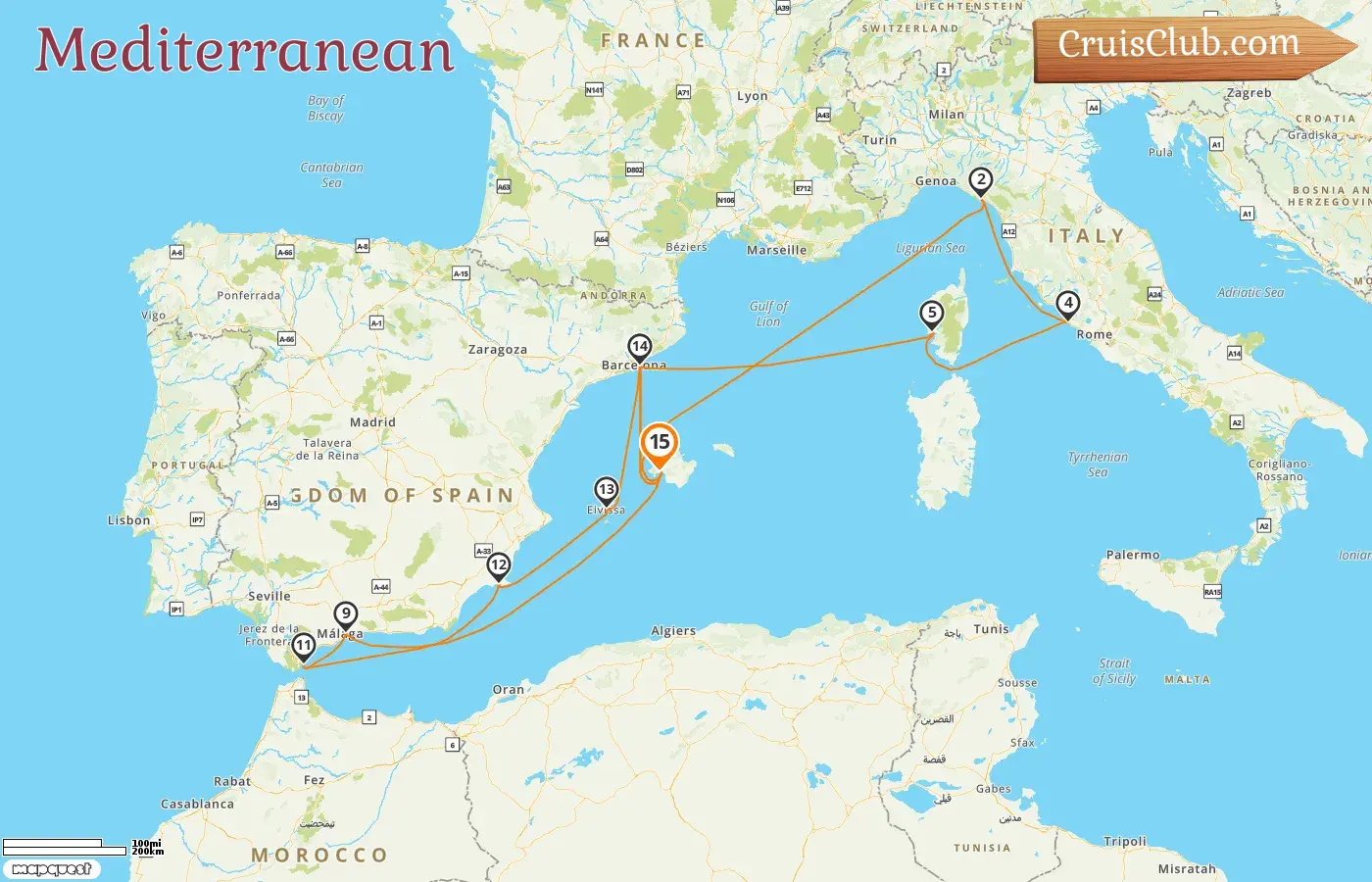 Cruise in the Mediterranean from Palma aboard AIDAcosma ship with visits to Spain, Italy, France, and Gibraltar for 15 days