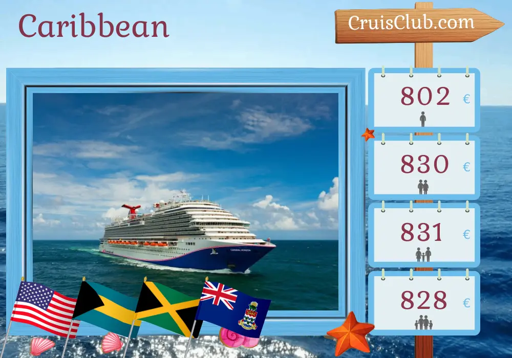 Cruise in the Caribbean from Miami aboard Carnival Horizon ship with visits to USA, Bahamas, Jamaica, and Cayman Islands for 7 days
