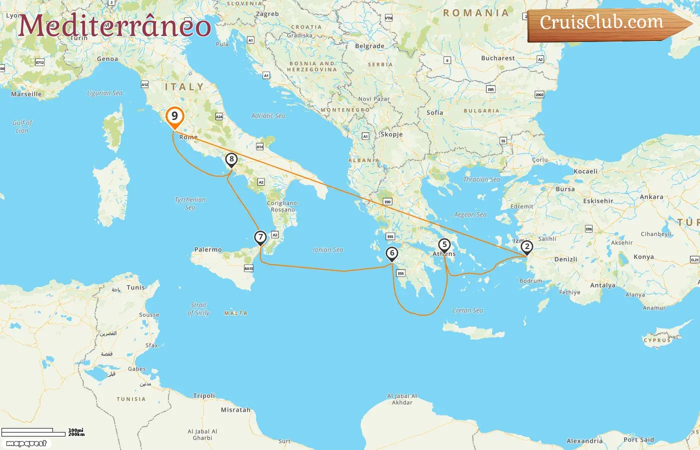 Cruzeiro no Mediterrâneo a bordo do navio Carnival Miracle com visitas à Itália, Turquia e Grécia por 9 dias