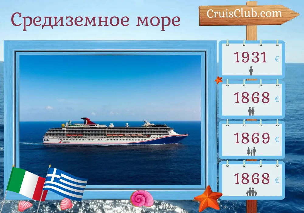 Круиз по Средиземноморью из Чивитавеккии на борту судна Carnival Miracle с посещением Италии, Турции и Греции на 9 дней