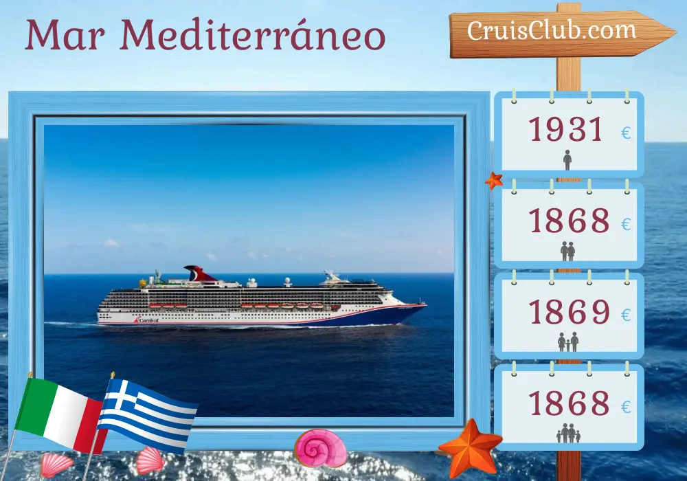 Crucero por el Mediterráneo desde Civitavecchia a bordo del barco Carnival Miracle con visitas a Italia, Turquía y Grecia durante 9 días