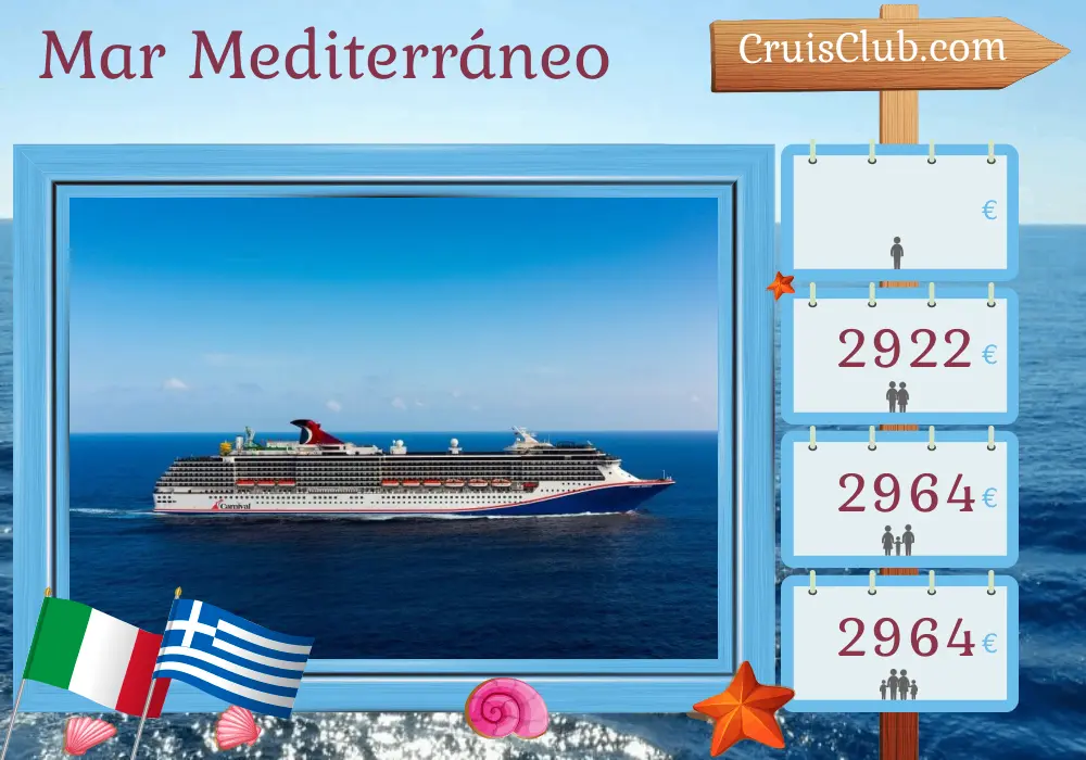 Crucero por el Mediterráneo desde Civitavecchia a bordo del barco Carnival Miracle con visitas a Italia, Turquía y Grecia durante 9 días