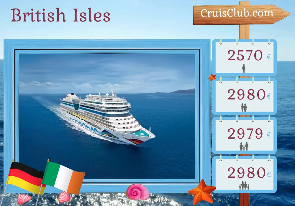 Cruise in the British Isles from Hamburg aboard AIDAsol ship with visits to Germany and Ireland for 10 days