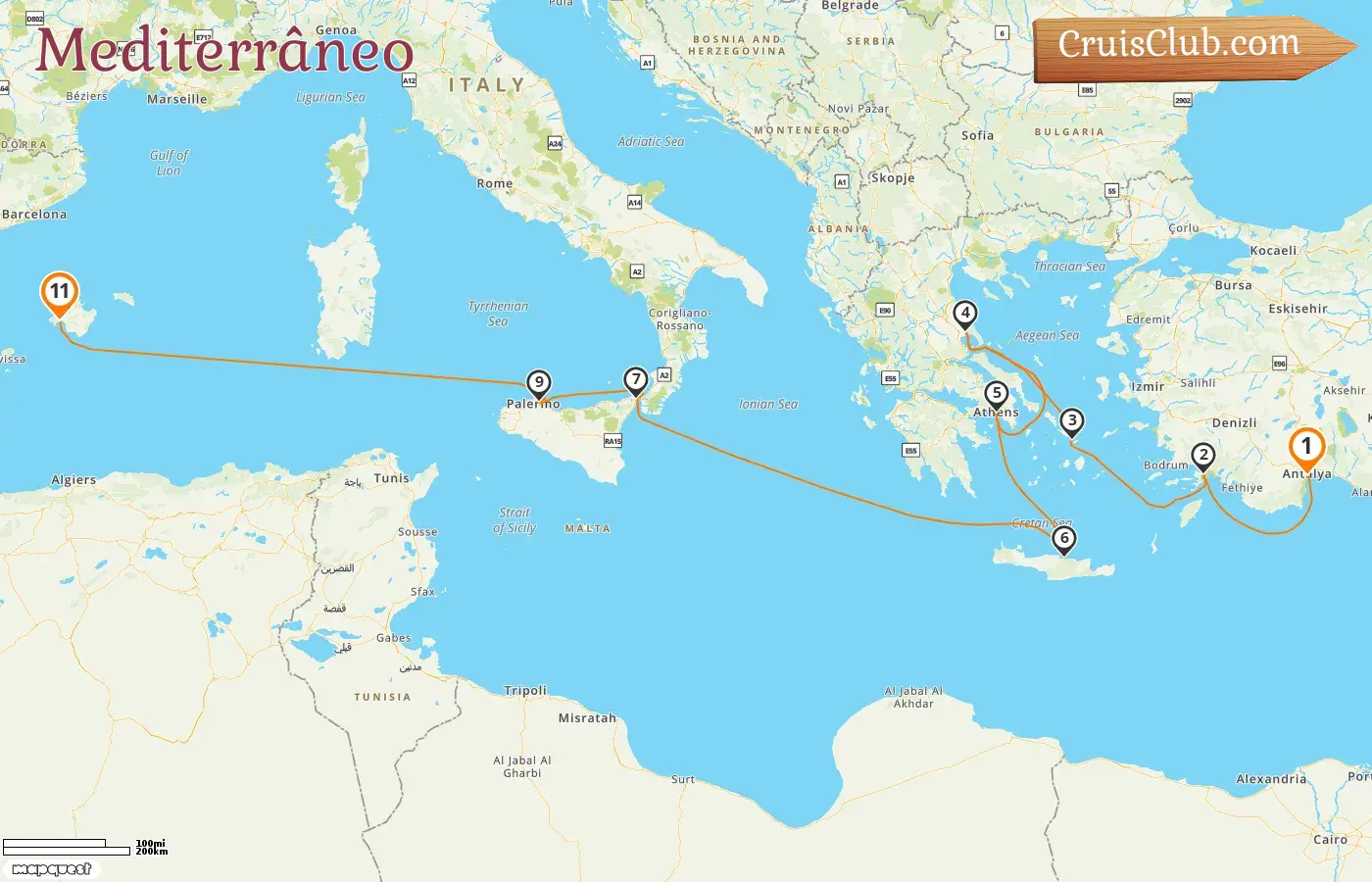 Cruzeiro no Mediterrâneo de Antália a Palma a bordo do navio AIDAstella com visitas à Turquia, Grécia, Itália e Espanha por 11 dias