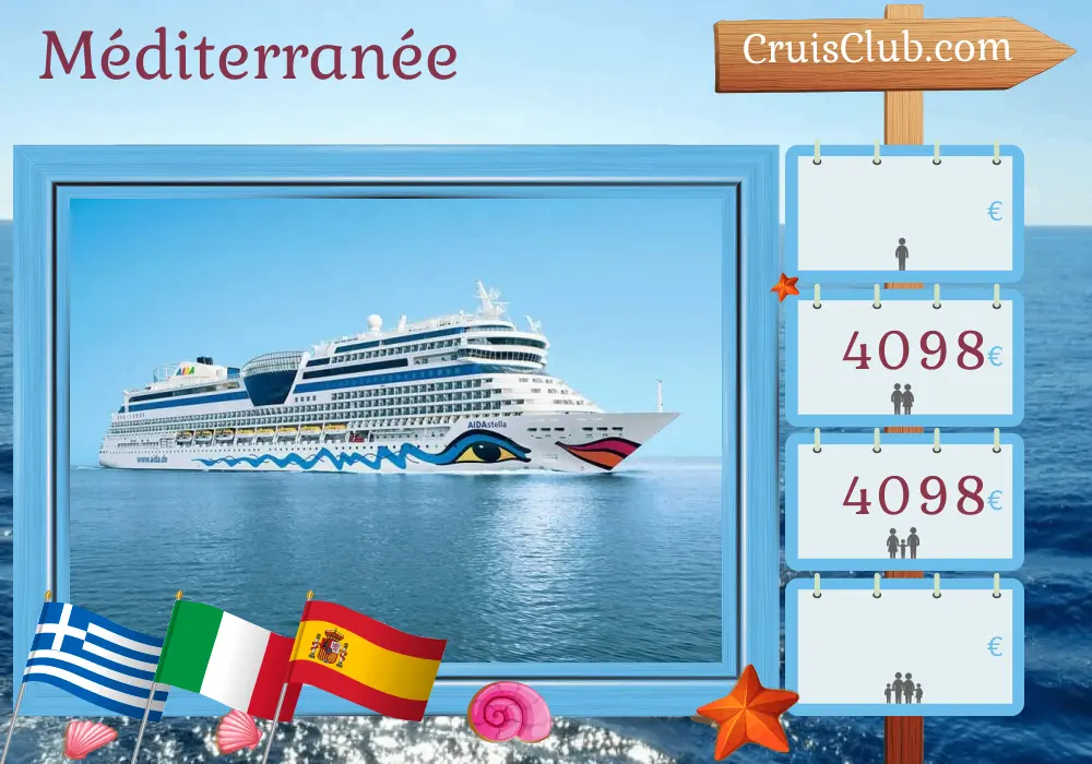 Croisière en Méditerranée d`Antalya à Palma à bord du navire AIDAstella avec des escales en Turquie, en Grèce, en Italie et en Espagne pendant 11 jours