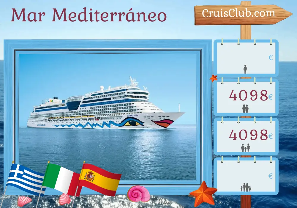 Crucero por el Mediterráneo desde Antalya a Palma a bordo del barco AIDAstella con visitas a Turquía, Grecia, Italia y España durante 11 días