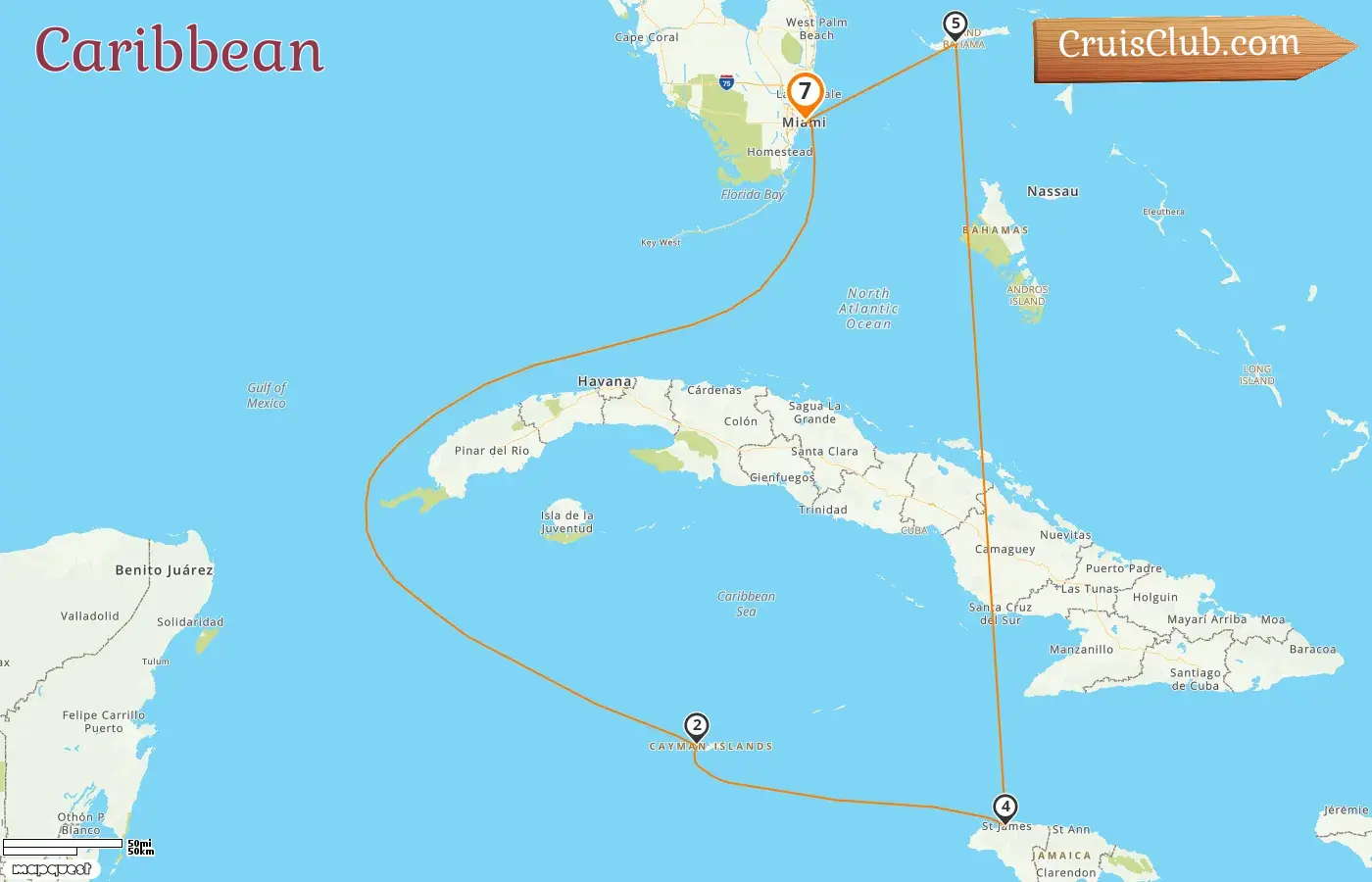 Cruise in the Caribbean from Miami aboard Carnival Sunrise ship with visits to USA, Cayman Islands, Jamaica, and Bahamas for 7 days