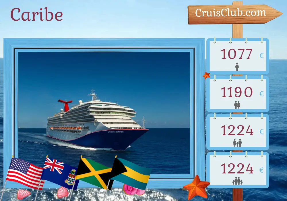 Cruzeiro no Caribe de Miami a bordo do navio Carnival Sunrise com visitas aos EUA, Ilhas Cayman, Jamaica e Bahamas por 7 dias