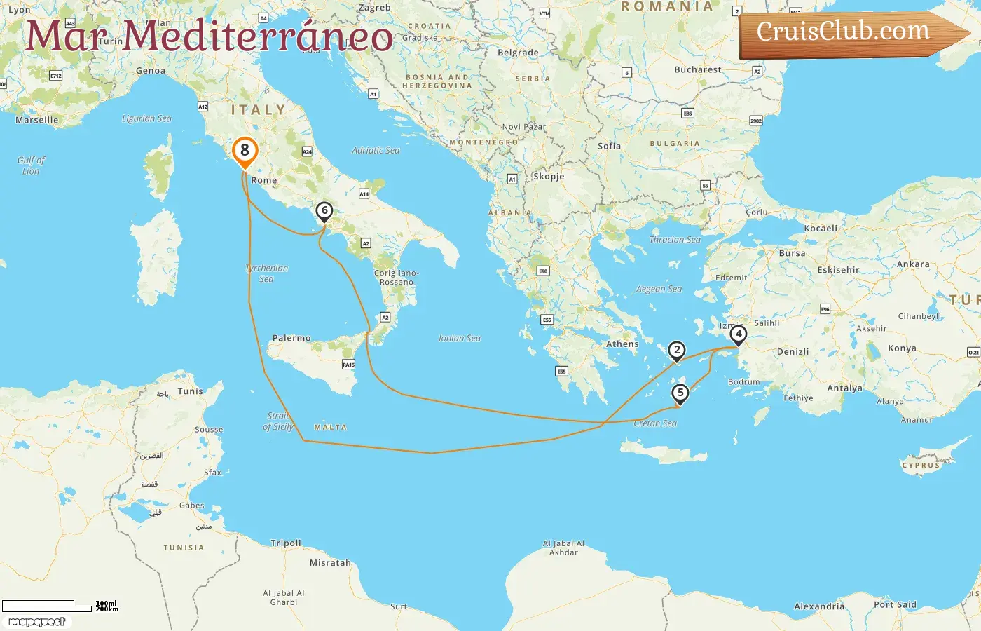 Crucero por el Mediterráneo desde Civitavecchia a bordo del barco MSC Divina con visitas a Italia, Grecia y Turquía durante 8 días