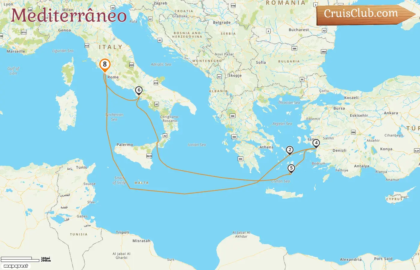 Cruzeiro no Mediterrâneo a partir de Civitavecchia a bordo do navio MSC Divina com visitas à Itália, Grécia e Turquia por 8 dias