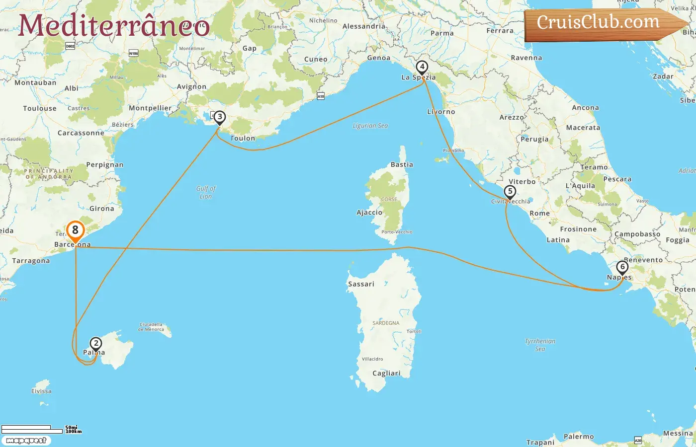 Cruzeiro no Mediterrâneo a partir de Barcelona a bordo do navio Allure of the Seas com visitas à Espanha, França e Itália por 8 dias