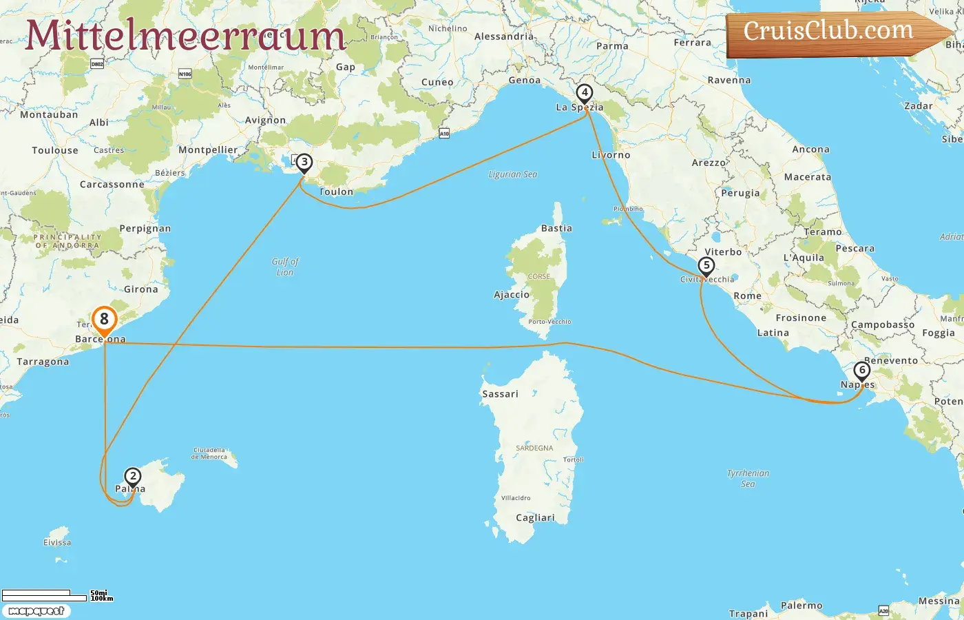 Kreuzfahrt im Mittelmeer ab Barcelona an Bord des Schiffes Allure of the Seas mit Besuchen in Spanien, Frankreich und Italien für 8 Tage