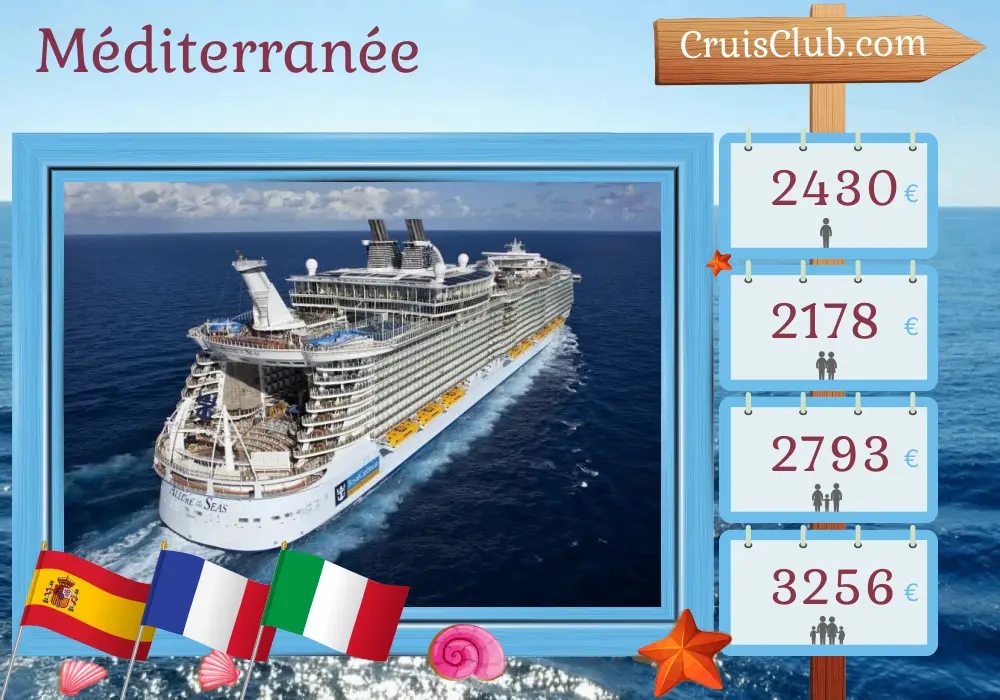 Croisière en Méditerranée au départ de Barcelone à bord du navire Allure of the Seas avec escales en Espagne, en France et en Italie pendant 8 jours