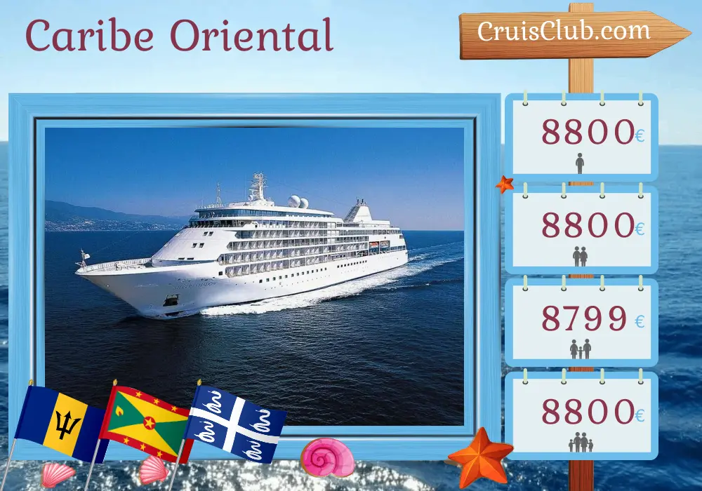 Crucero por el Caribe Oriental de Bridgetown a Philipsburg a bordo del barco Silver Shadow con visitas a Barbados, San Vicente y las Granadinas, Granada y Martinica durante 8 días
