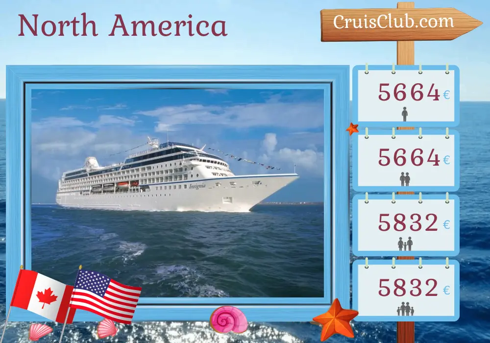 Cruise in the North America from Montreal to Boston aboard Oceania Insignia ship with visits to Canada and USA for 12 days