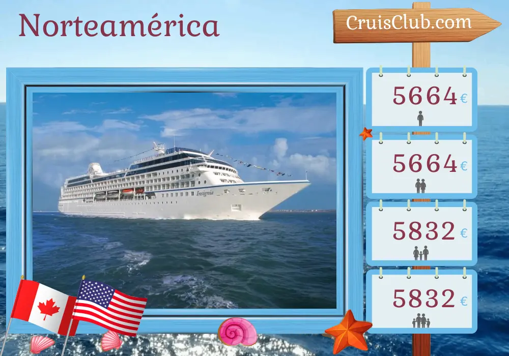 Crucero en América del Norte desde Montreal a Boston a bordo del barco Oceania Insignia con visitas a Canadá y Estados Unidos durante 12 días