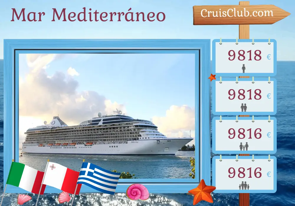 Crucero en el Mediterráneo de Civitavecchia a Estambul a bordo del barco Oceania Marina con visitas a Italia, Malta, Grecia y Turquía durante 13 días