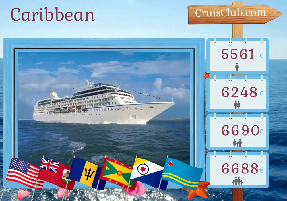 Cruise in the Caribbean from Boston to Miami aboard Oceania Insignia ship with visits to USA, Bermuda, Saint Barthélemy, Barbados, Grenada, and Aruba for 17 days