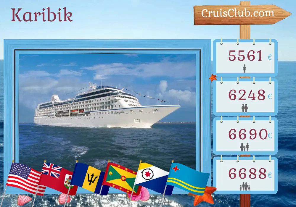 Kreuzfahrt in der Karibik von Boston nach Miami an Bord des Schiffes Oceania Insignia mit Stopps in den USA, Bermuda, Saint-Barthélemy, Barbados, Grenada und Aruba für 17 Tage