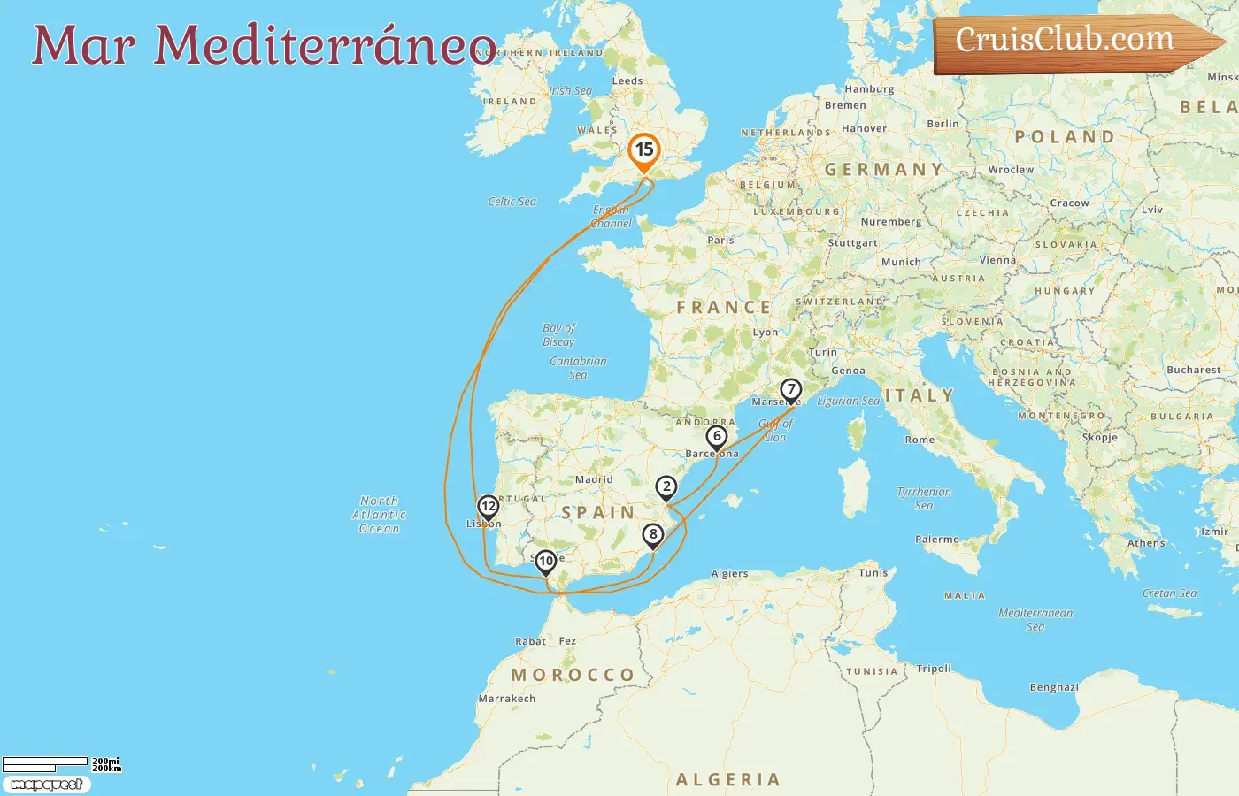 Crucero en el Mediterráneo desde Southampton a bordo del barco Sky Princess con visitas a España y Francia durante 15 días