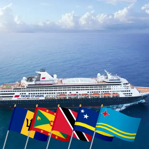 Cruzeiro no Caribe de Bridgetown para a Cidade do Panamá a bordo do navio Vasco da Gama com visitas a Barbados, São Vicente e Granadinas, Granada, Trinidad e Tobago, Curaçao, Aruba, Colômbia, Costa Rica e Panamá por 16 dias