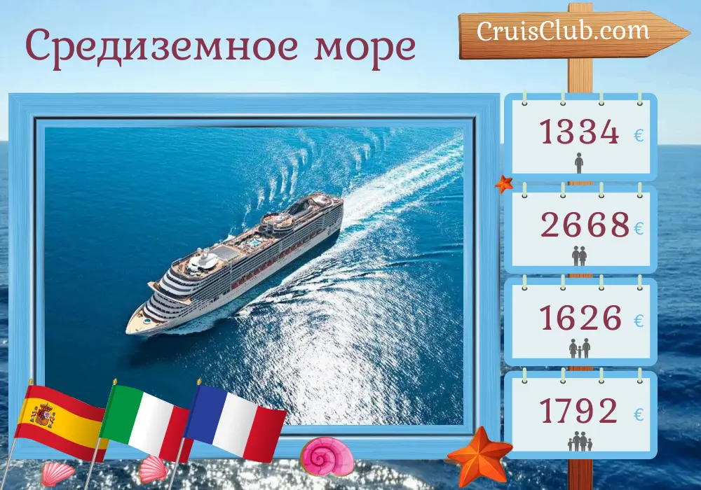 Круиз по Средиземноморью из Барселоны на борту судна MSC Fantasia с посещением Испании, Италии и Франции на 8 дней