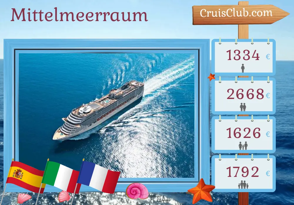 Mittelmeer-Kreuzfahrt ab Barcelona mit dem Schiff MSC Fantasia mit Stopps in Spanien, Italien und Frankreich für 8 Tage
