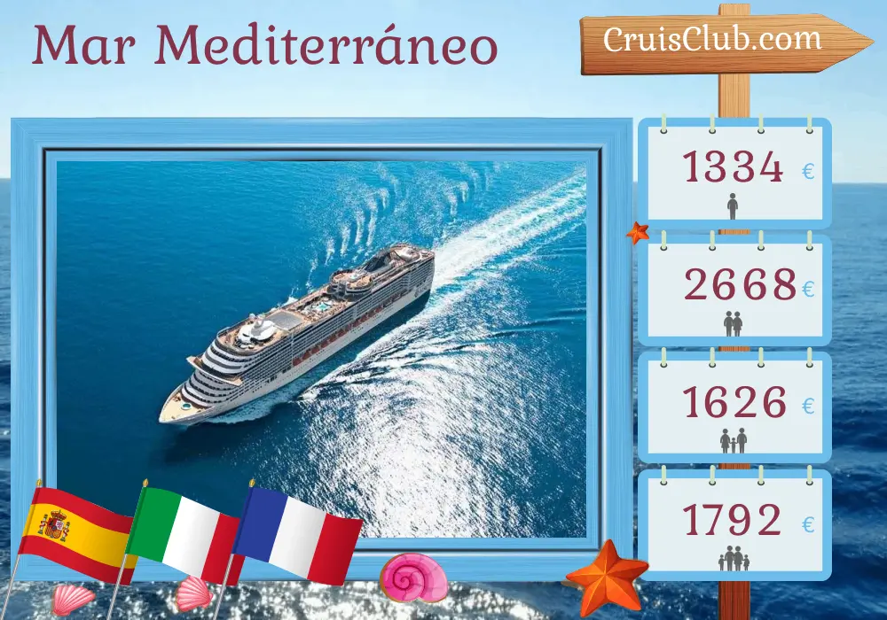 Crucero por el Mediterráneo desde Barcelona a bordo del barco MSC Fantasía con visitas a España, Italia y Francia durante 8 días
