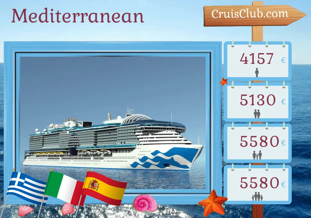 Cruise in the Mediterranean from Istanbul to Barcelona aboard Sun Princess ship with visits to Turkey, Greece, Italy, and Spain for 12 days