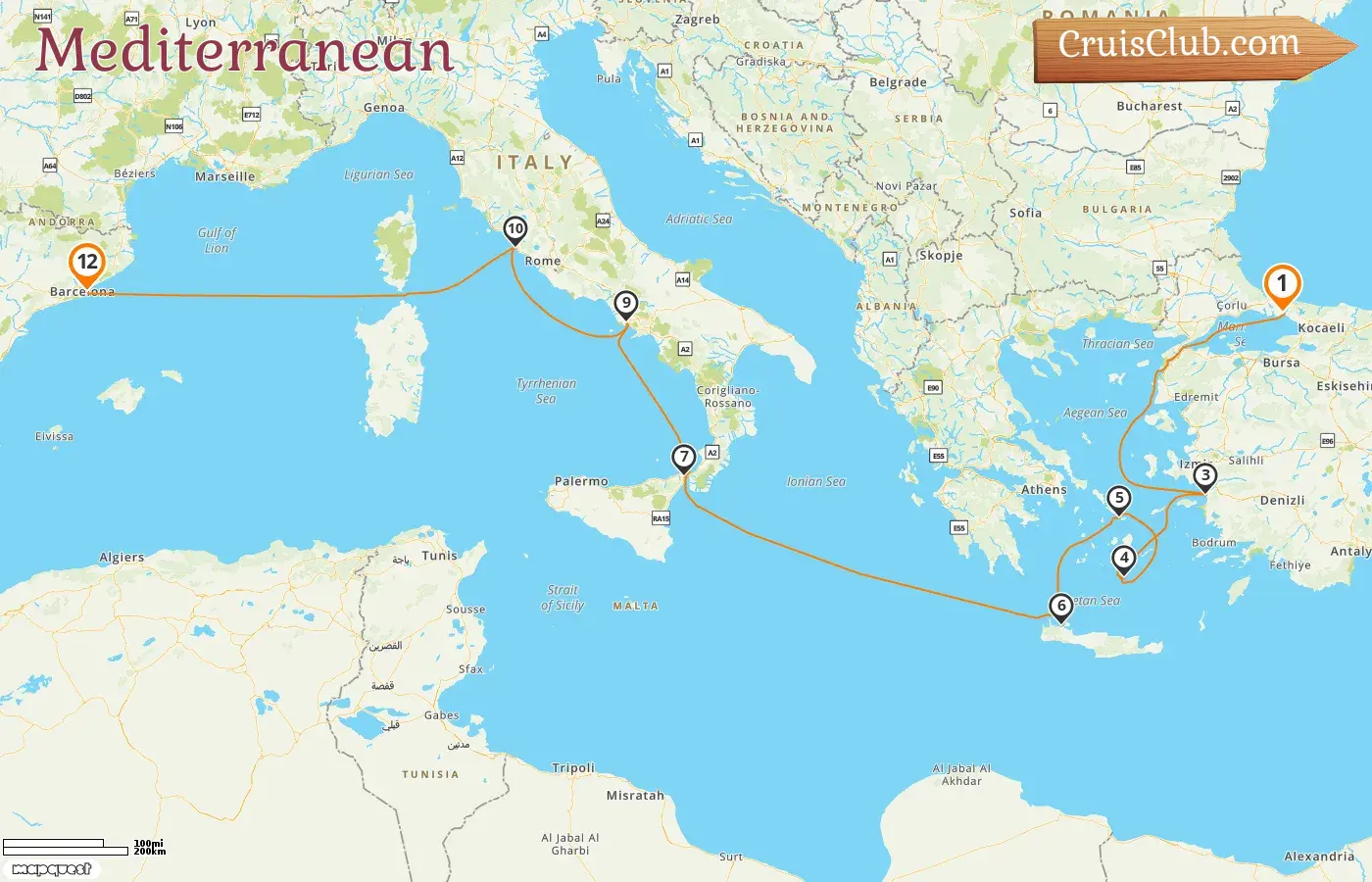 Cruise in the Mediterranean from Istanbul to Barcelona aboard Sun Princess ship with visits to Turkey, Greece, Italy, and Spain for 12 days