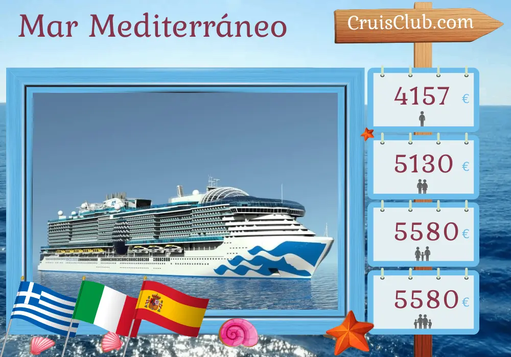 Crucero por el Mediterráneo desde Estambul hasta Barcelona a bordo del barco Sun Princess con visitas a Turquía, Grecia, Italia y España durante 12 días