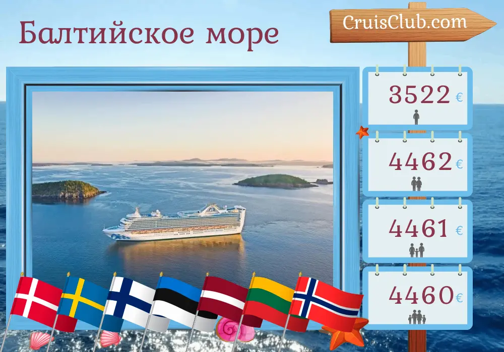 Круиз по Балтийскому морю из Копенгагена на борту судна Caribbean Princess с посещением Дании, Швеции, Финляндии, Эстонии, Латвии, Литвы, Польши и Норвегии на 13 дней