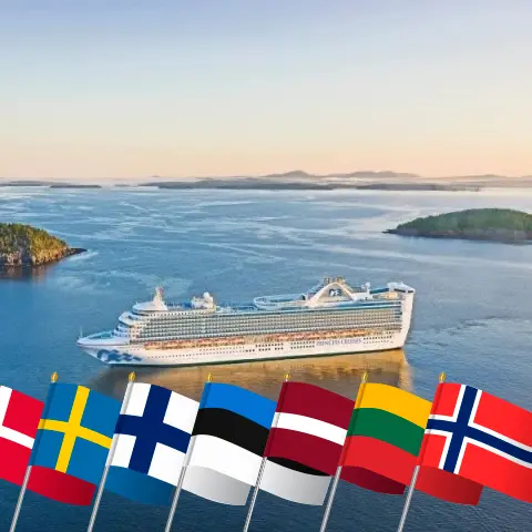 Cruise in the Baltic Sea from Copenhagen aboard Caribbean Princess ship with visits to Denmark, Sweden, Finland, Estonia, Latvia, Lithuania, Poland, and Norway for 13 days