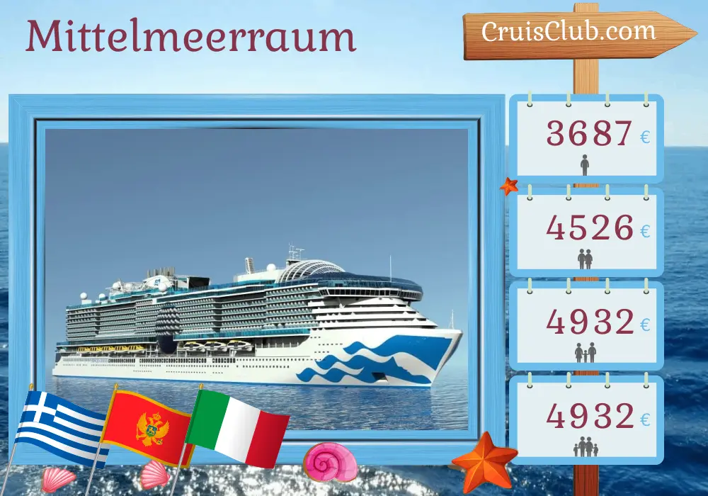 Kreuzfahrt im Mittelmeer von Piräus nach Istanbul an Bord des Schiffes Sun Princess mit Besuchen in Griechenland, Montenegro, Italien und der Türkei für 11 Tage