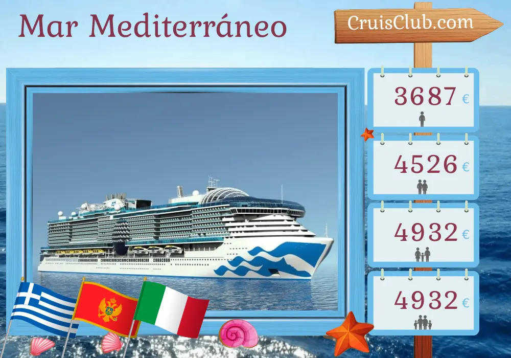 Crucero por el Mediterráneo de Pireo a Estambul a bordo del barco Sun Princess con visitas a Grecia, Montenegro, Italia y Turquía durante 11 días