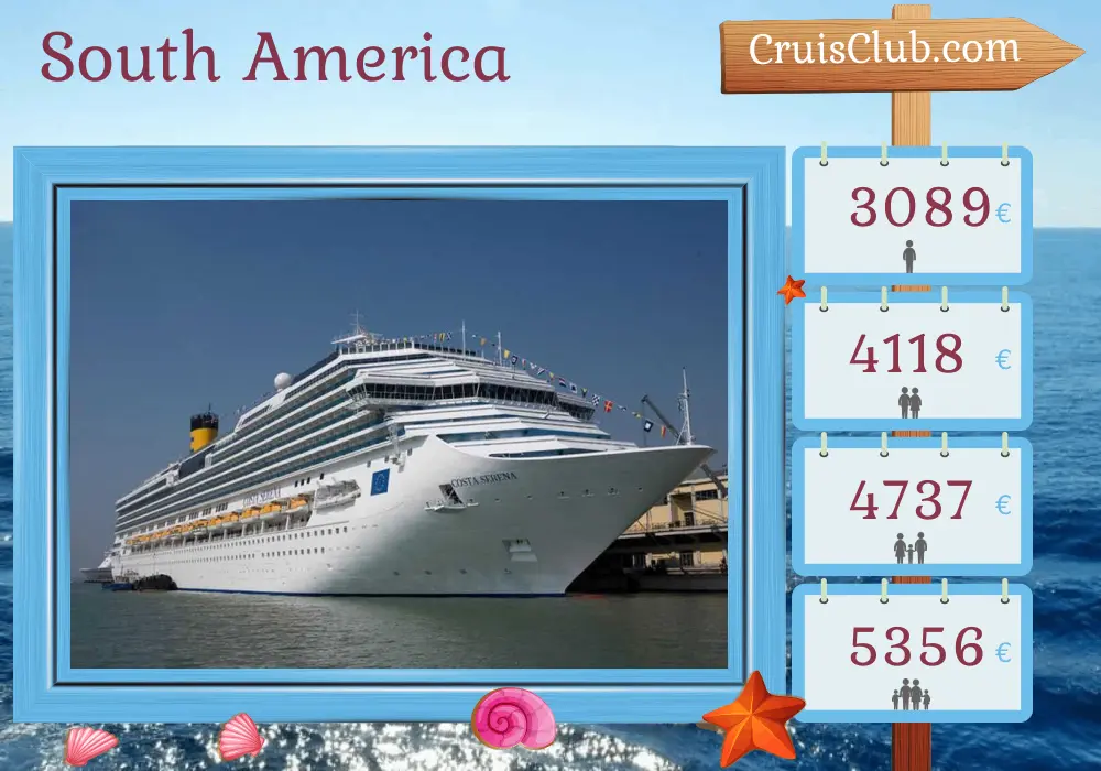 Cruise in the South America from San Antonio to Buenos Aires aboard Costa Serena ship with visits to Chile and Argentina for 15 days