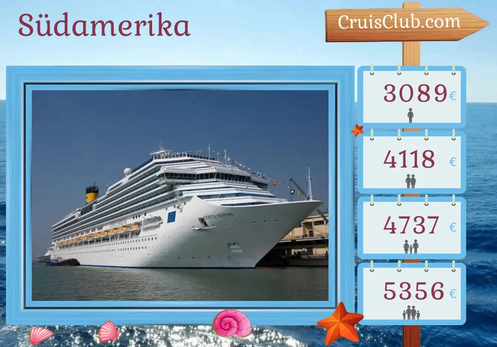 Kreuzfahrt in Südamerika von San Antonio nach Buenos Aires an Bord des Schiffes Costa Serena mit Besuchen in Chile und Argentinien für 15 Tage