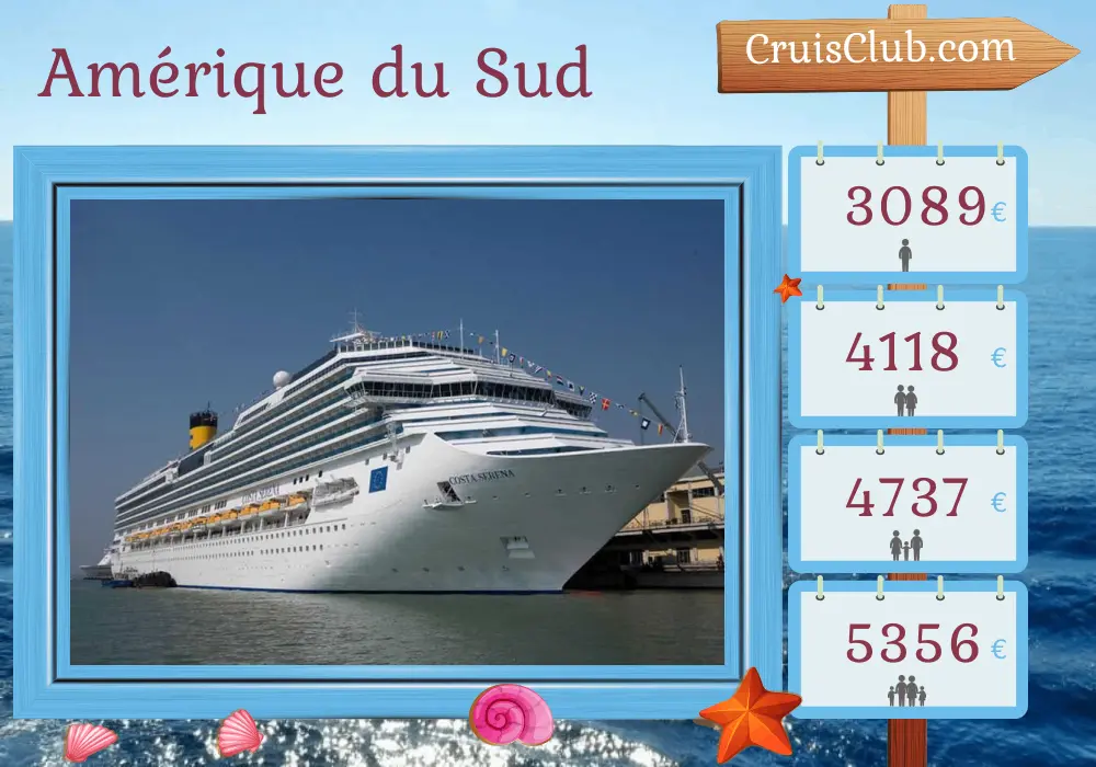 Croisière en Amérique du Sud de San Antonio à Buenos Aires à bord du navire Costa Serena avec des visites au Chili et en Argentine pendant 15 jours