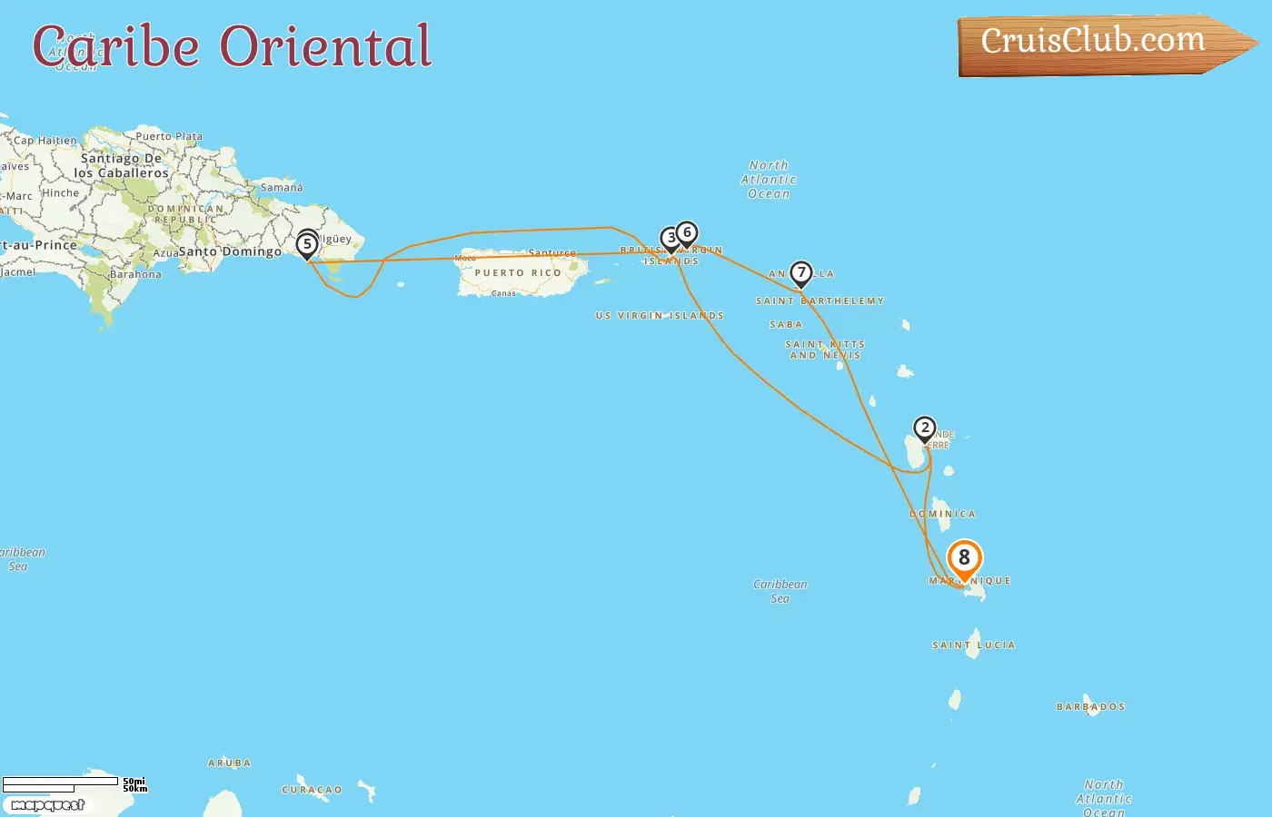 Cruzeiro no Caribe Oriental a partir de Fort-de-France a bordo do navio MSC Opera com visitas a Guadalupe, República Dominicana e Ilhas Virgens Britânicas por 8 dias