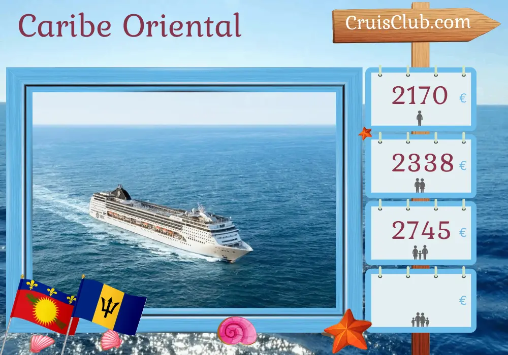 Cruzeiro no Caribe Oriental a partir de Fort-de-France a bordo do navio MSC Opera com visitas a Guadalupe, Ilhas Virgens Britânicas, República Dominicana e Barbados por 15 dias