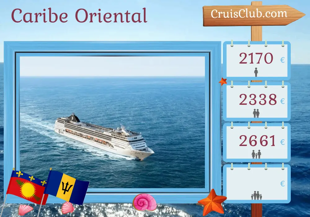 Cruzeiro no Caribe Oriental a partir de Fort-de-France a bordo do navio MSC Opera com visitas a Guadalupe, Ilhas Virgens Britânicas, República Dominicana e Barbados por 15 dias
