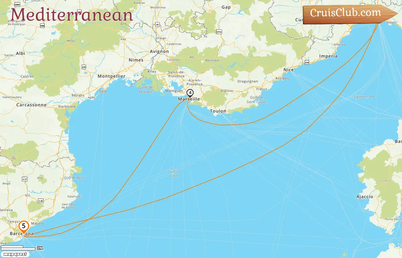 Cruise in the Mediterranean from Barcelona aboard MSC Magnifica ship with visits to Spain, Italy, and France for 5 days